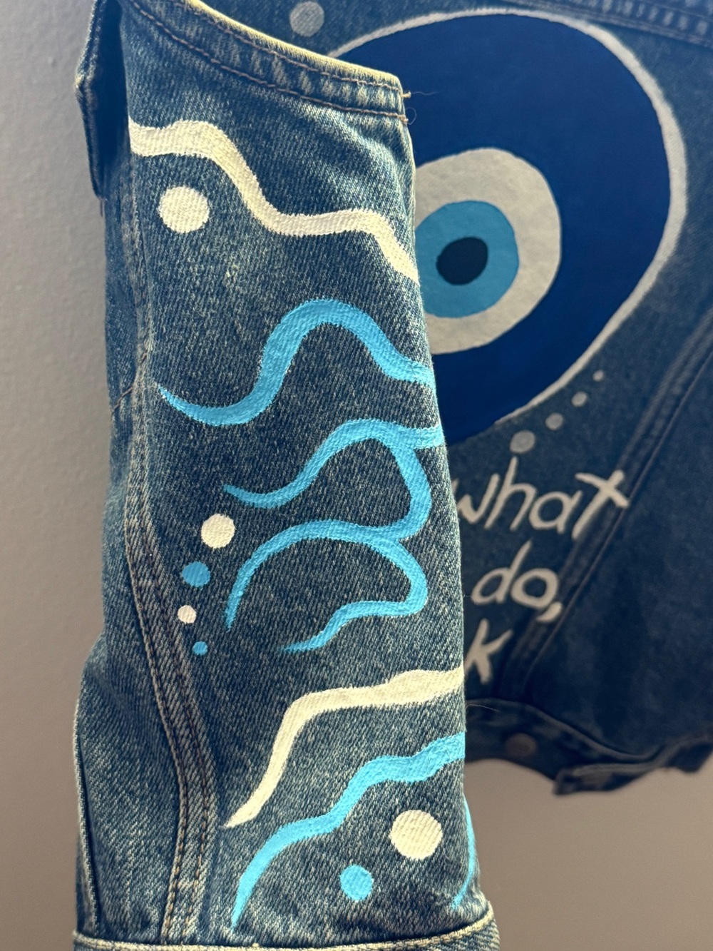 Hand-painted Nazar evil eye protection denim vest - Picture 5 of 5